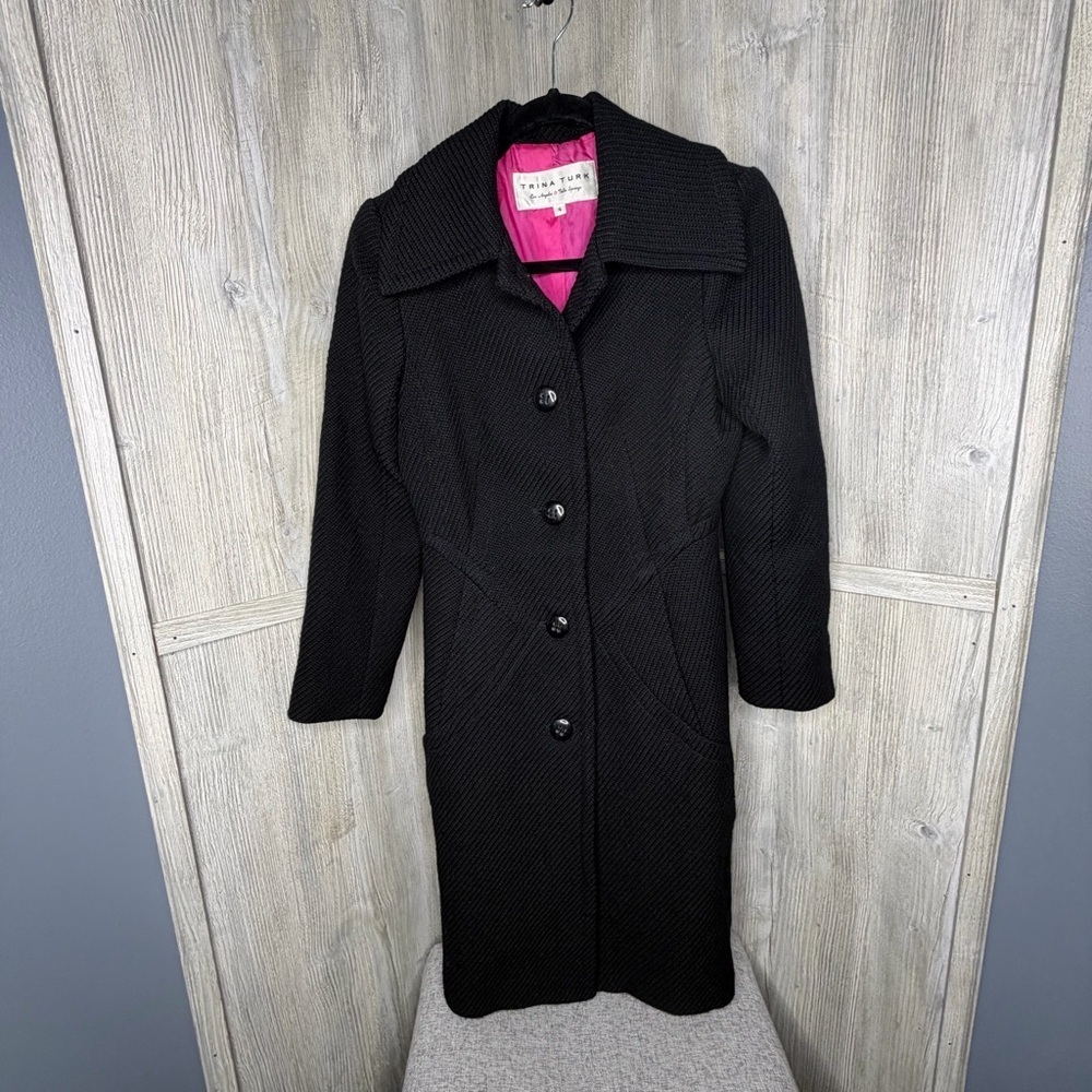 Trina Turk Wool Trench Coat with Pink Lining